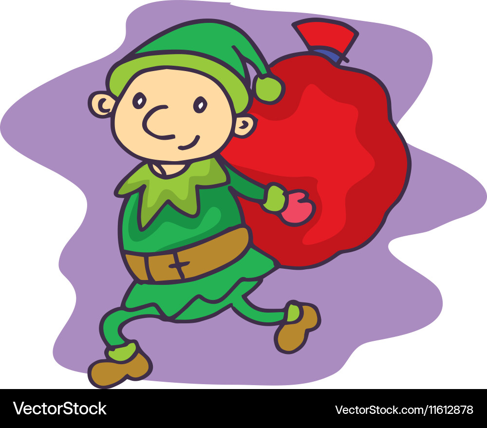 Christmas theme elf with gift bag Royalty Free Vector Image