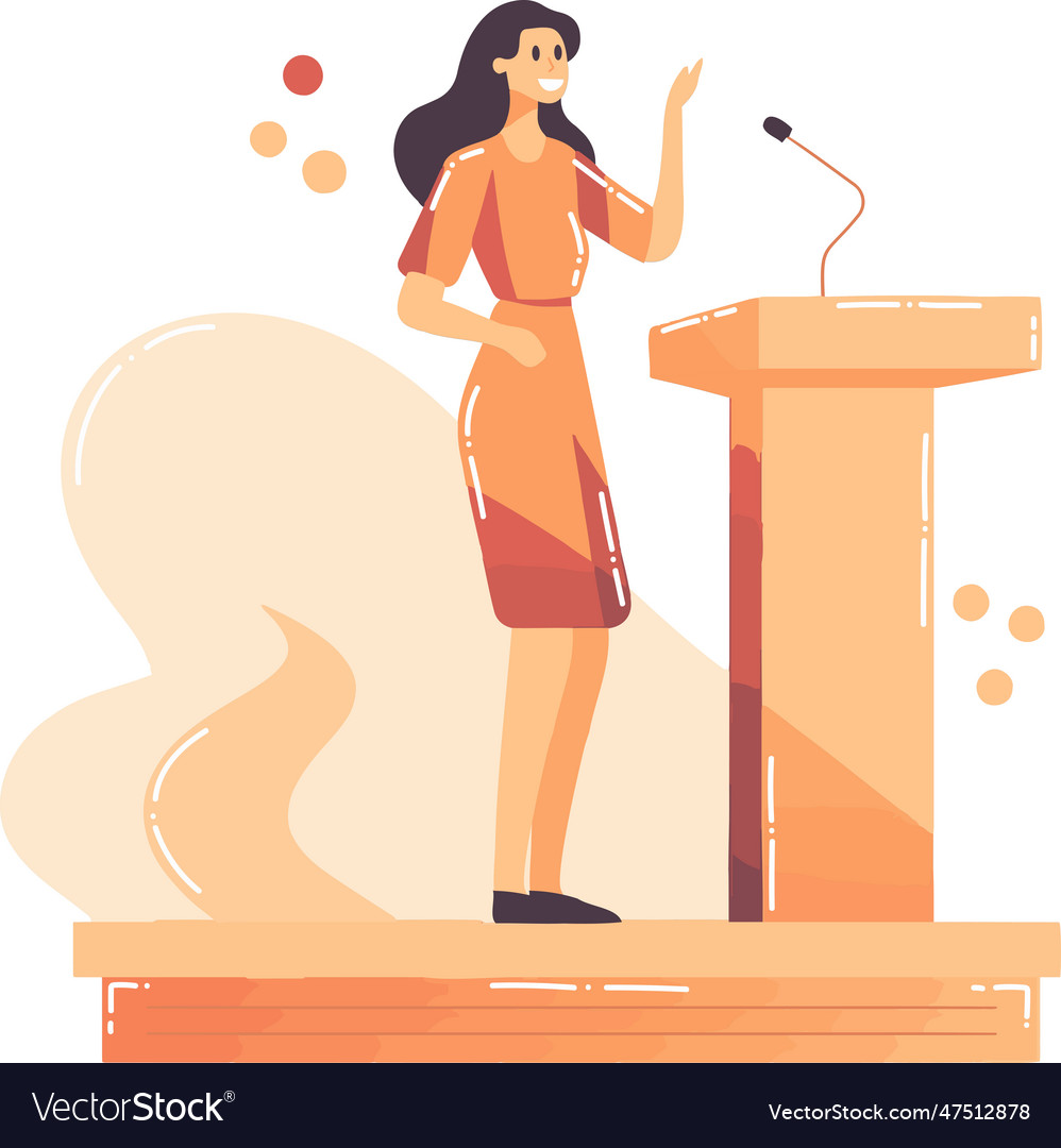 Hand drawn businesswoman speaking on the podium Vector Image