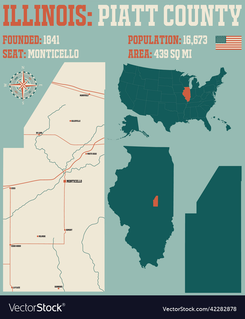 Map of piatt county in illinois Royalty Free Vector Image