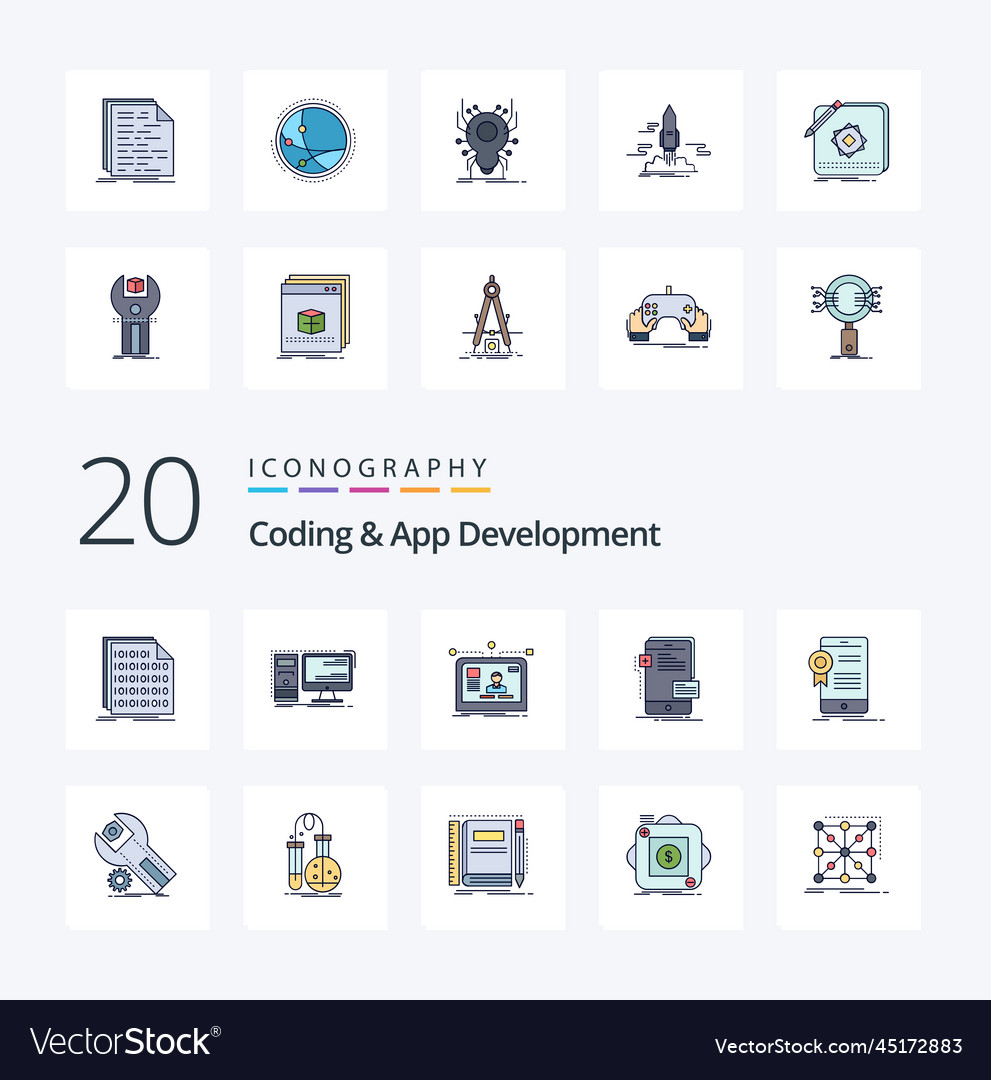 20 coding and app development line filled color Vector Image