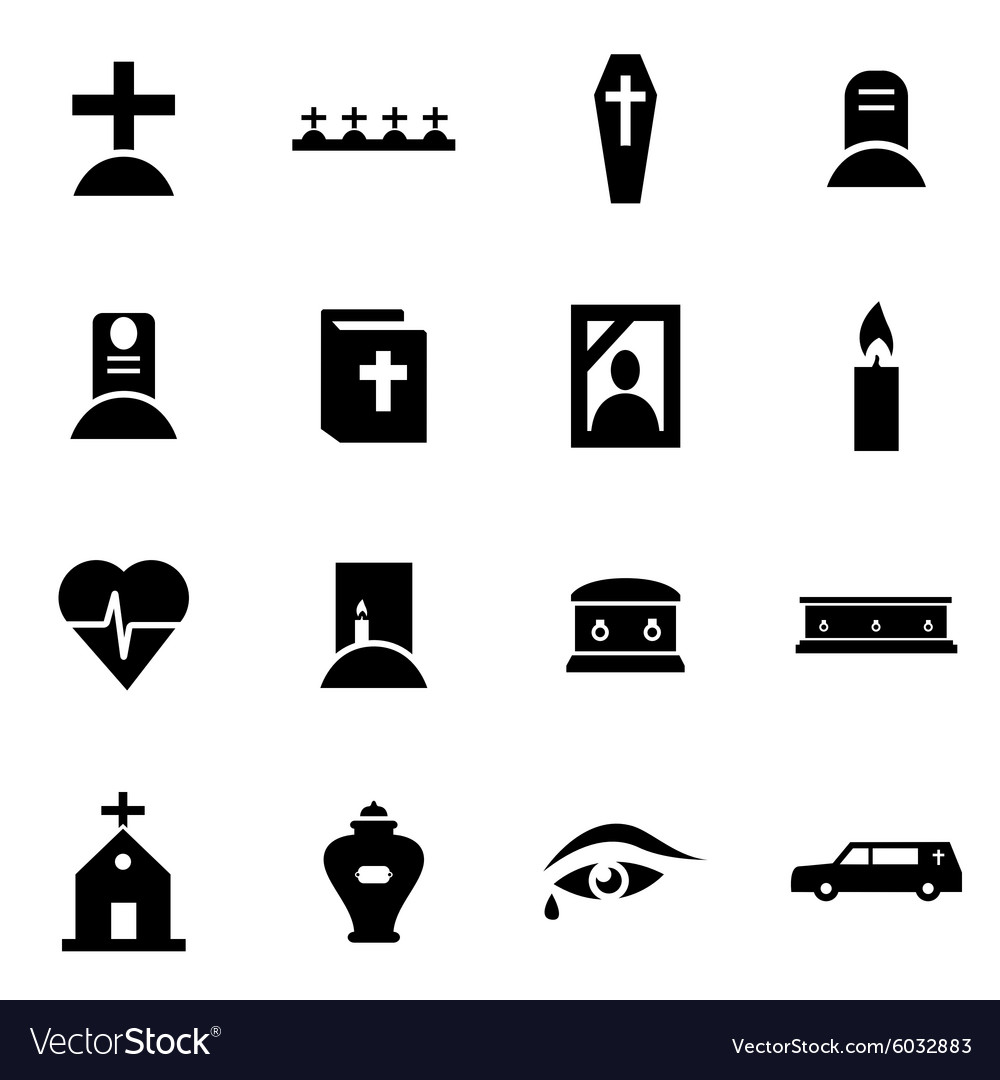 Black funeral icon set Royalty Free Vector Image