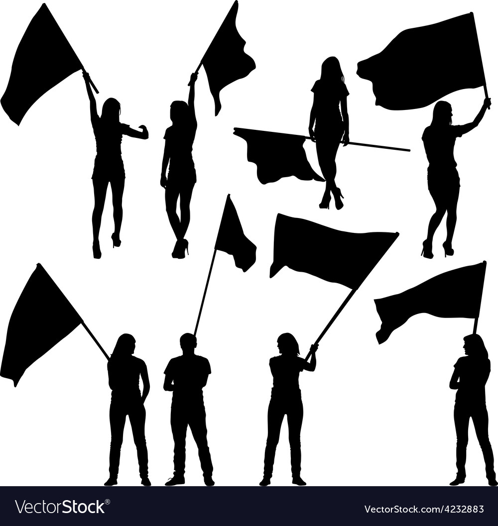 Black silhouettes of mans and womans with flags