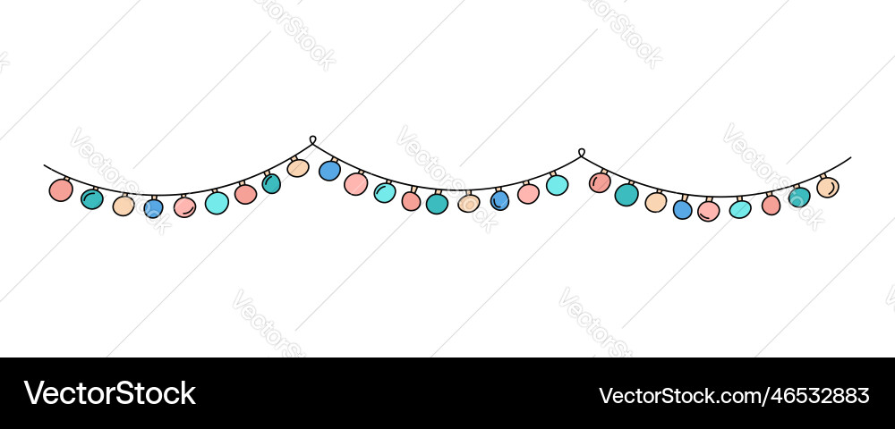 Garland doodle isolated glowing light bulbs Vector Image