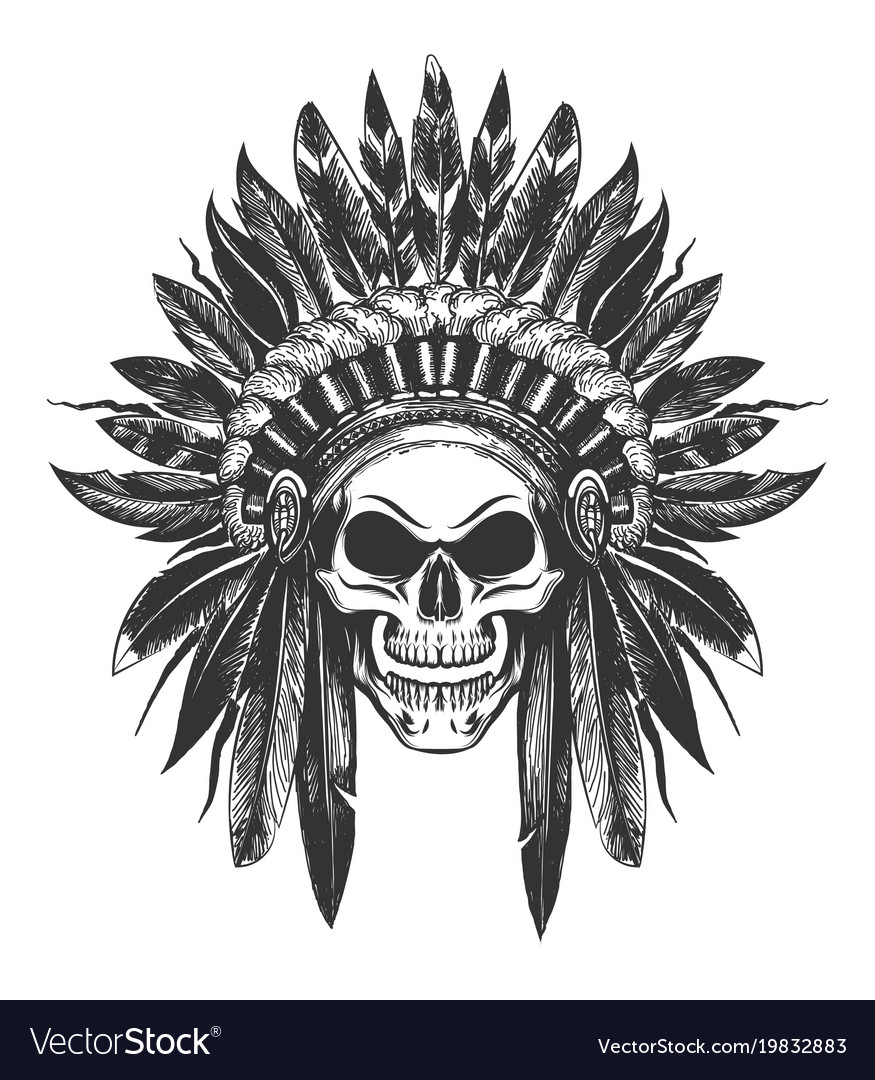 Premium Vector  Indian warrior skull tattoo symbolic design