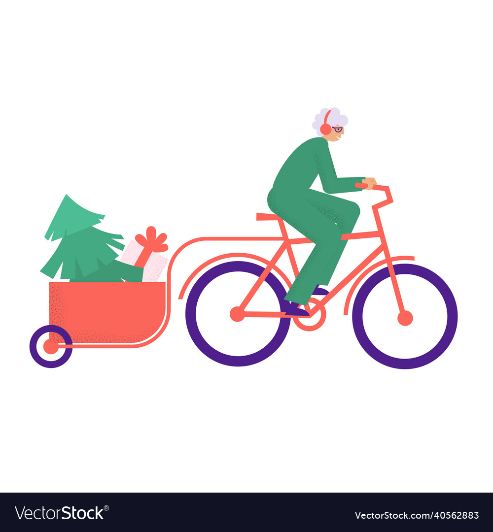 Senior woman in red hat riding cargo bicycle