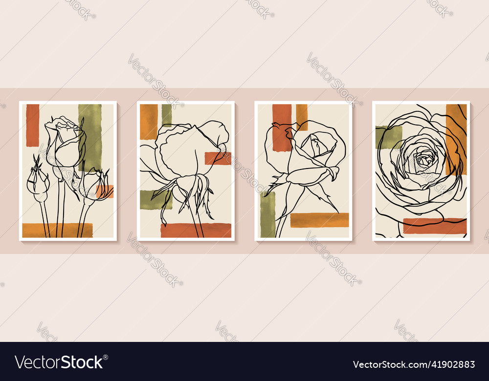Set of creative minimalist hand draw flower rose vector image Set of creative minimalist hand draw flower rose