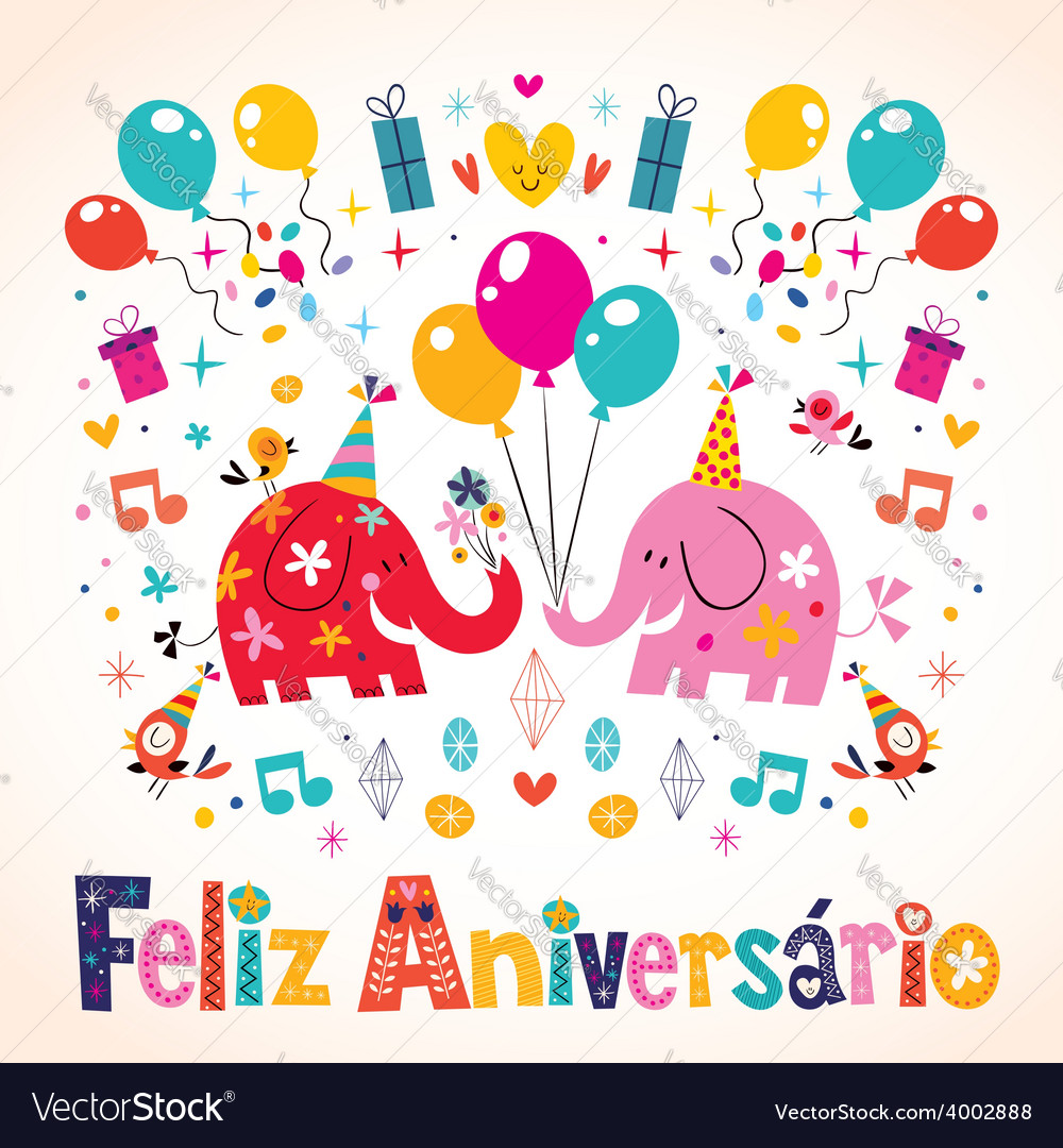 Feliz Aniversario Portuguese Happy Birthday Cute Vector Image