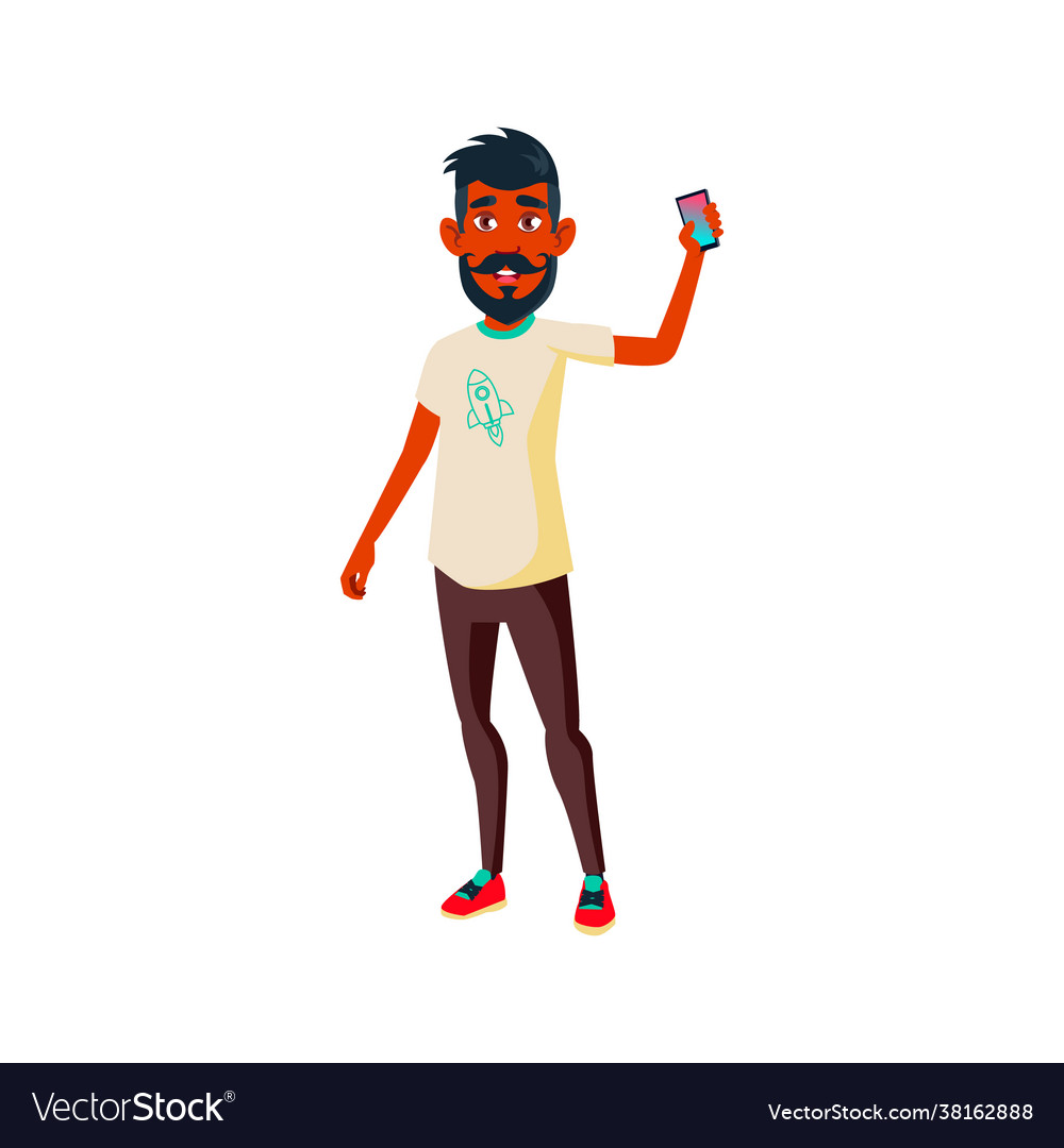 Indian boy showing new smartphone cartoon Vector Image Indian boy showing new smartphone cartoon Vector Image