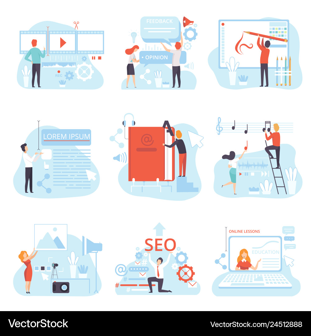 People creating digital content set technology Vector Image