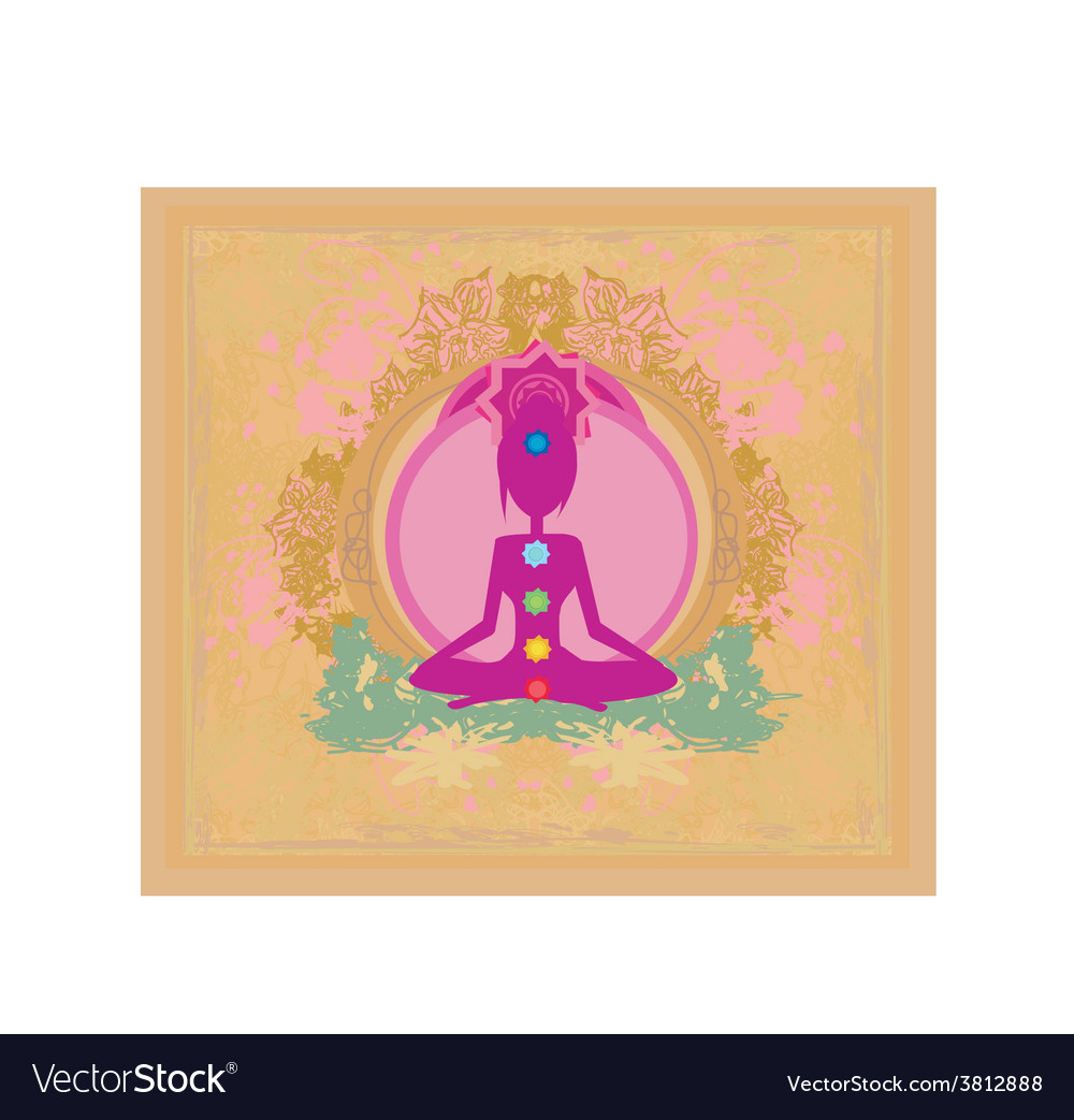 Yoga lotus pose padmasana with colored chakra