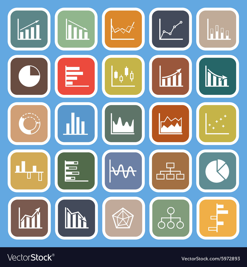 Graph flat icons on blue background Royalty Free Vector