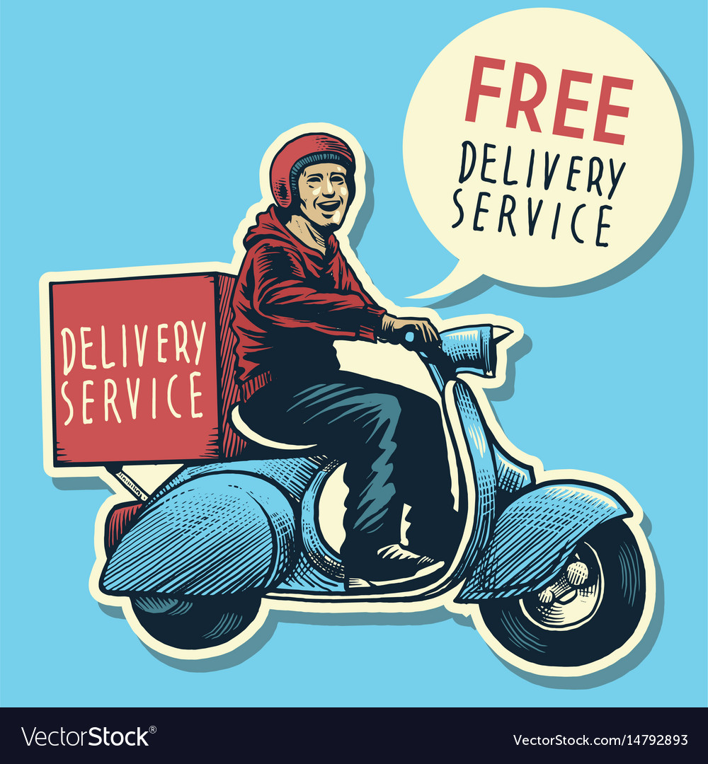 Hand drawing delivery service man riding a Vector Image