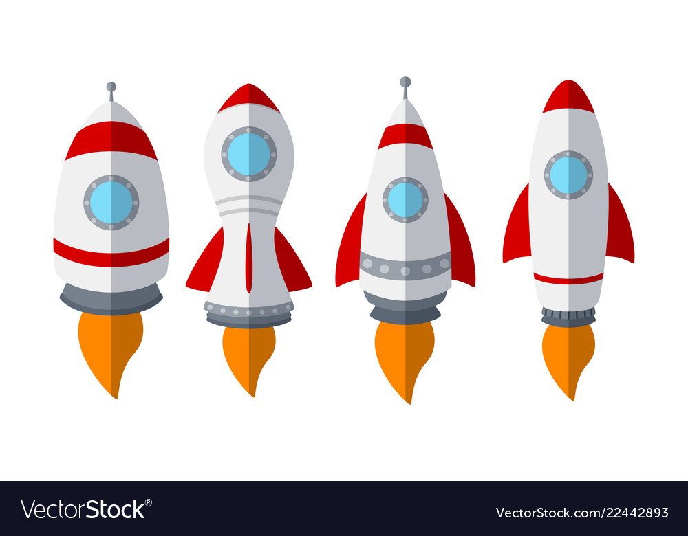 Set of rocket ship isolated on white background