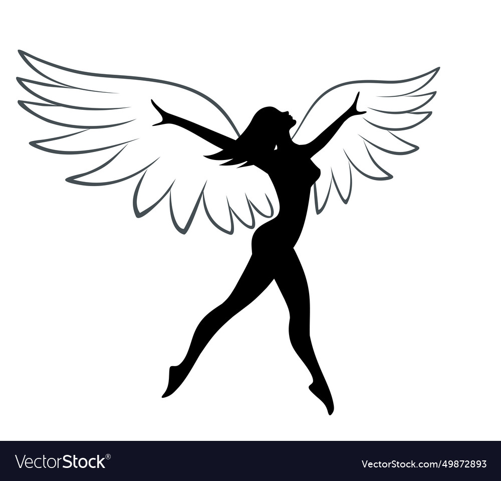 Silhouette of a girl with wings Royalty Free Vector Image