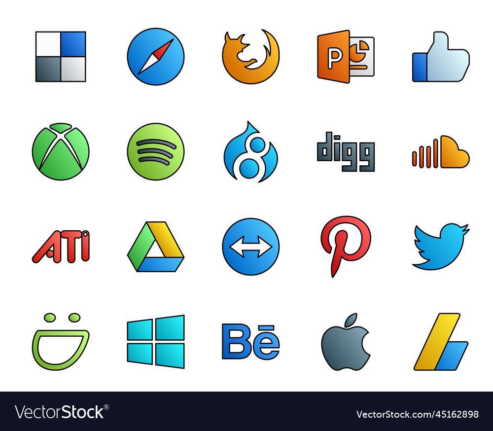 20 social media icon pack including pinterest Vector Image