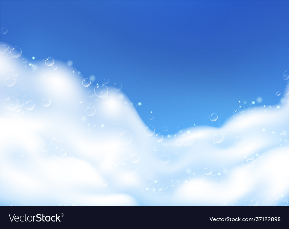 Beautiful blue background with realistic soap foam