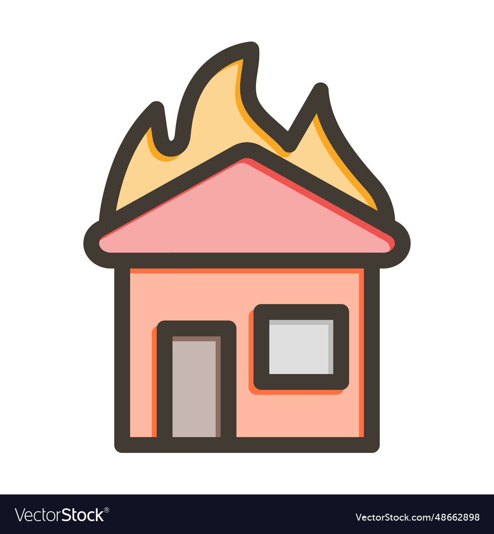 Burning house thick line filled colors icon Vector Image