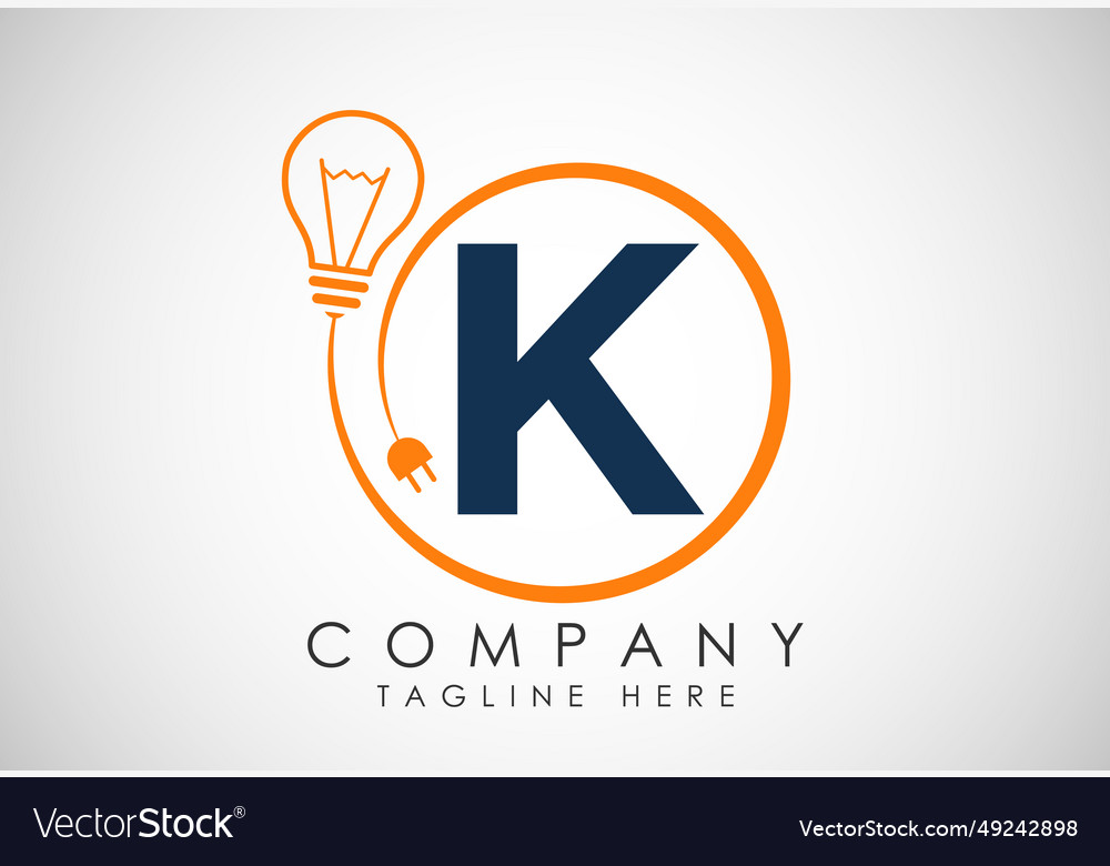 English alphabet k in a circle with electric bulb Vector Image