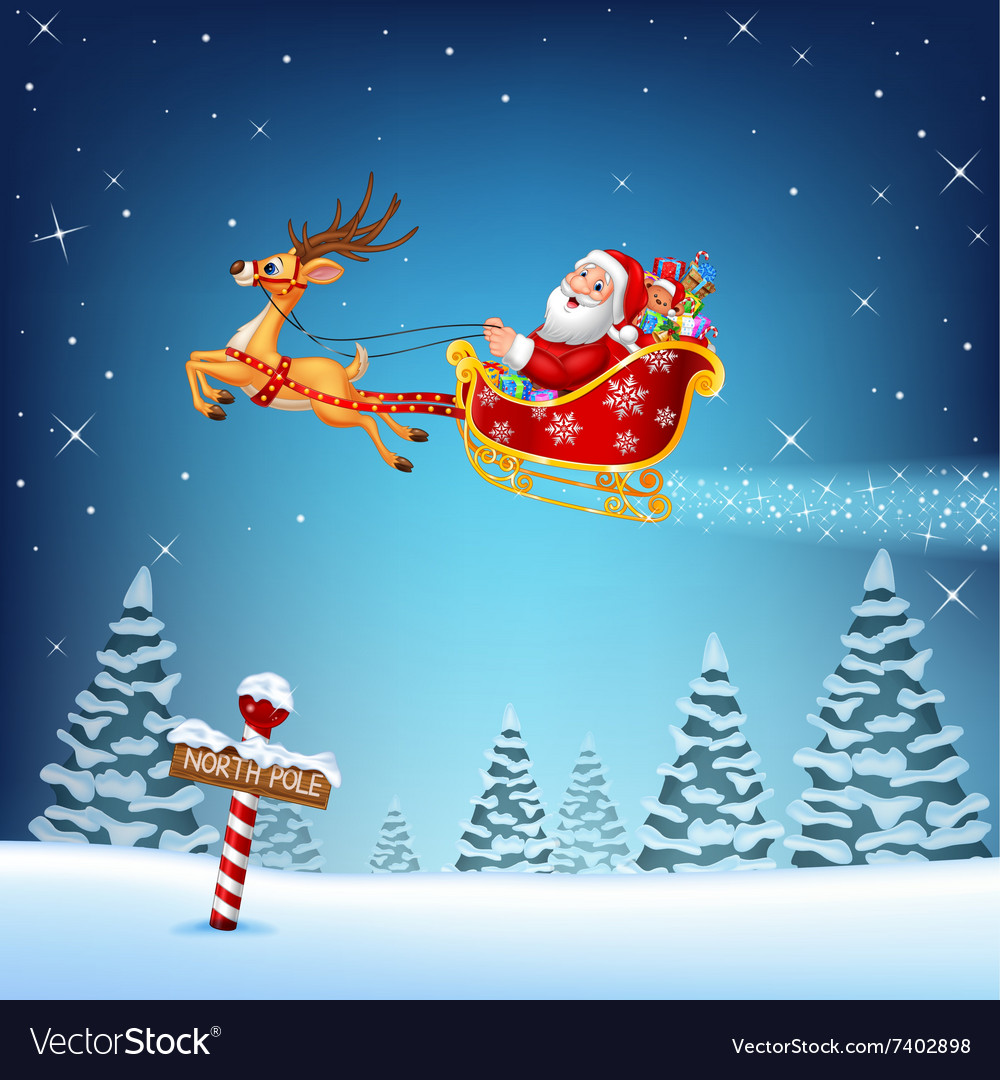 Happy santa in his christmas sled being pulled Vector Image