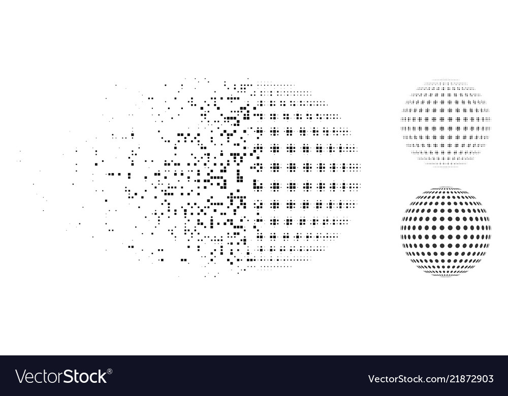 Broken pixelated halftone abstract dotted sphere