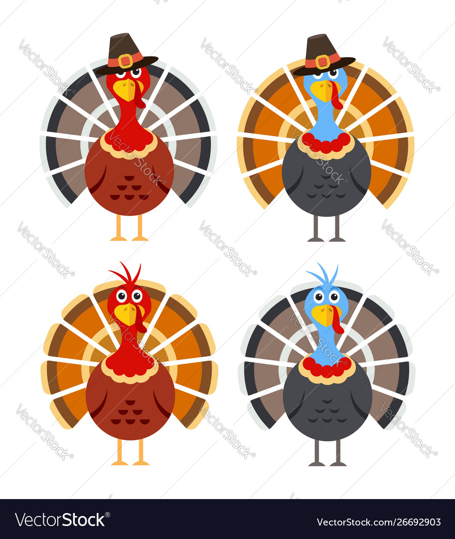 Set cartoon turkey birds for thanksgiving day vector image Set cartoon turkey birds for thanksgiving day