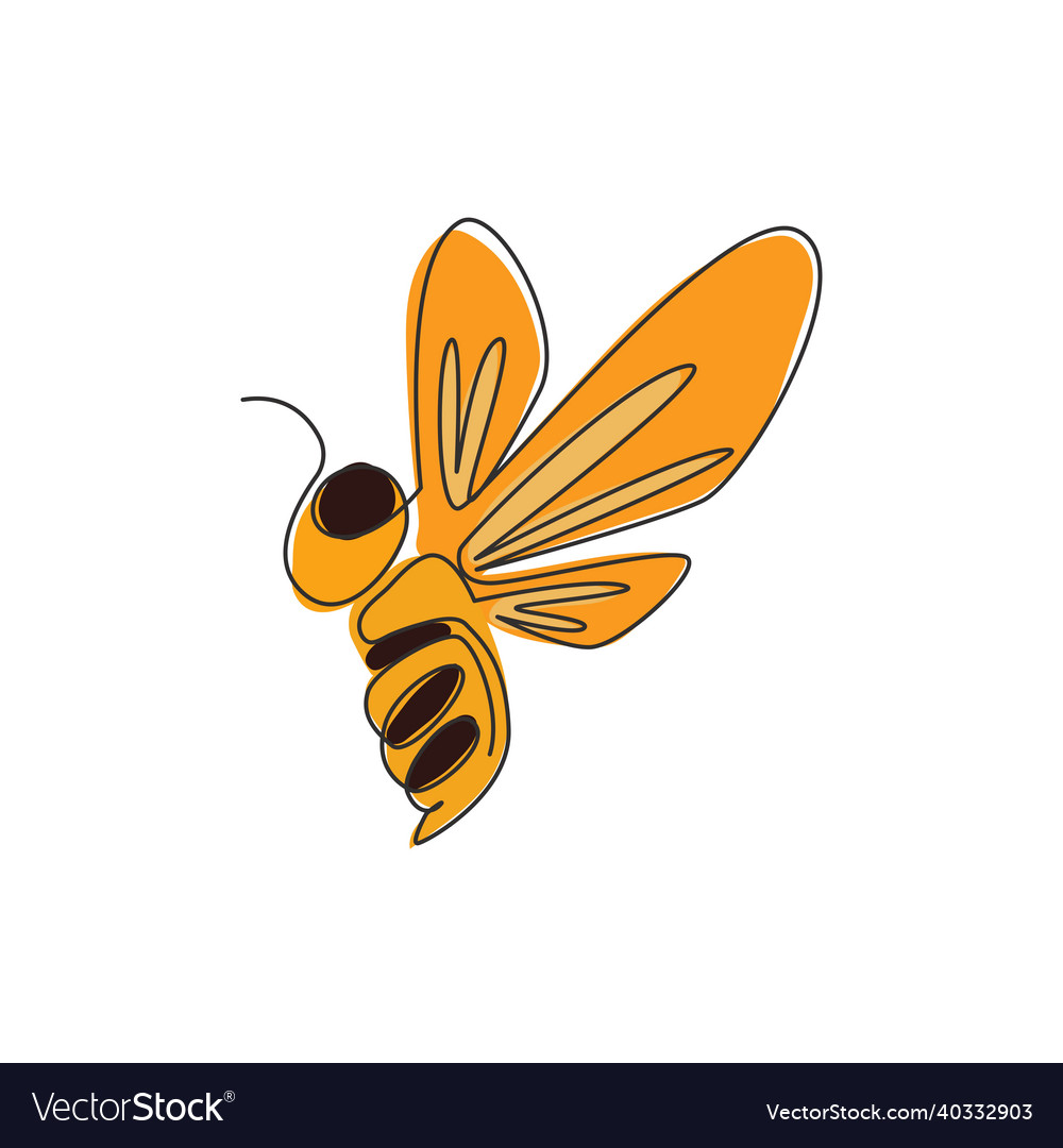 Single continuous line drawing of decorative bee Vector Image