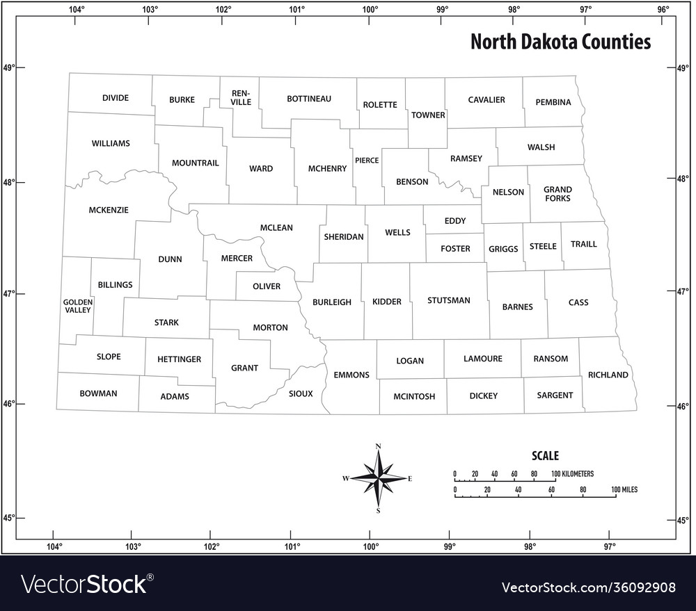 North dakota state outline administrative map