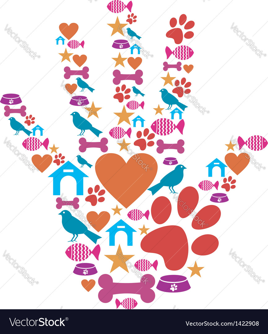 Pet animal protective hand icon set