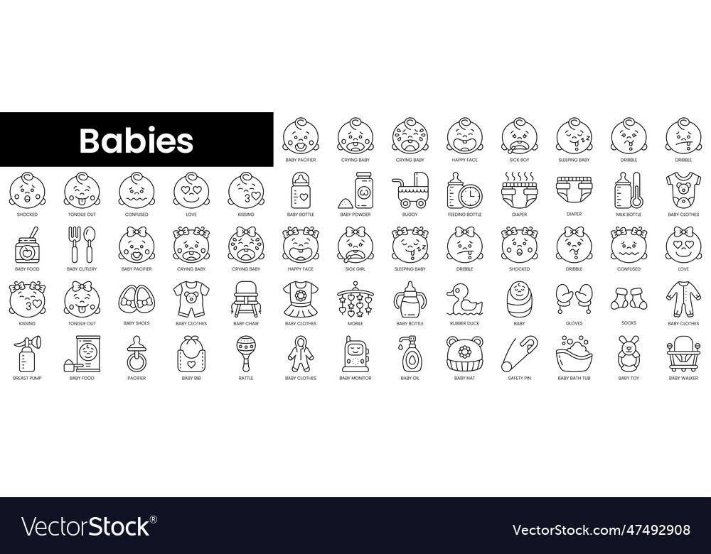 Set of outline babies icons minimalist thin Vector Image