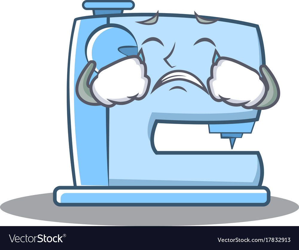 Crying sewing machine emoticon character Vector Image