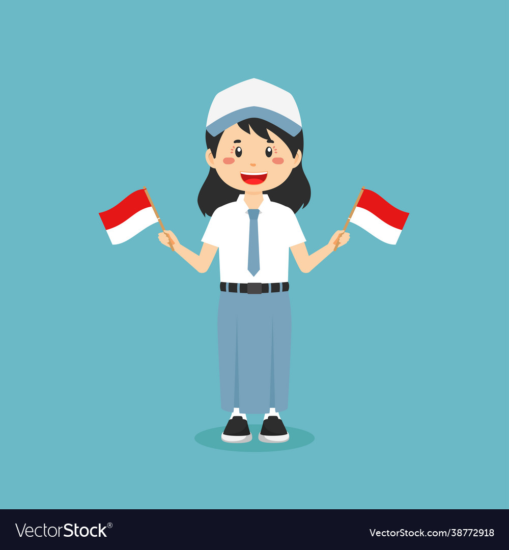 Cute indonesian senior high school holding flag