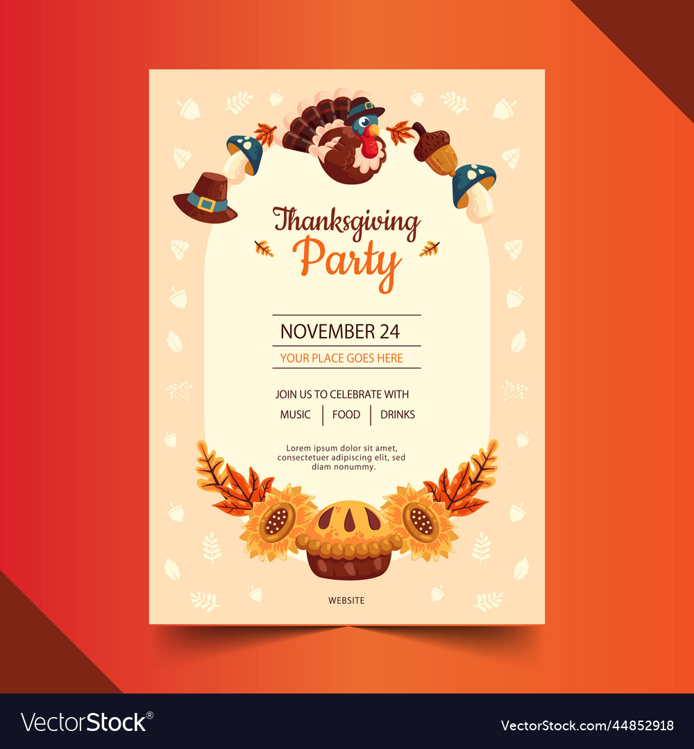 Flat thanksgiving invitation template design Vector Image