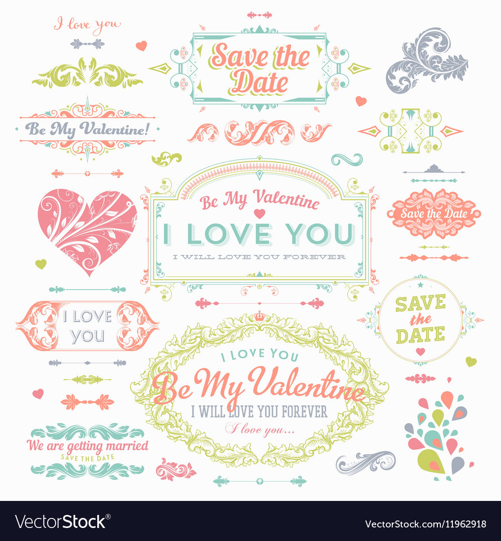 Retro valentine and wedding icons