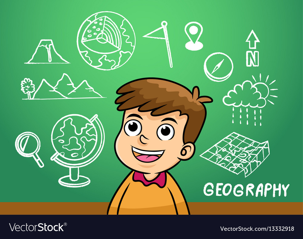 School boy write geography sign object in Vector Image