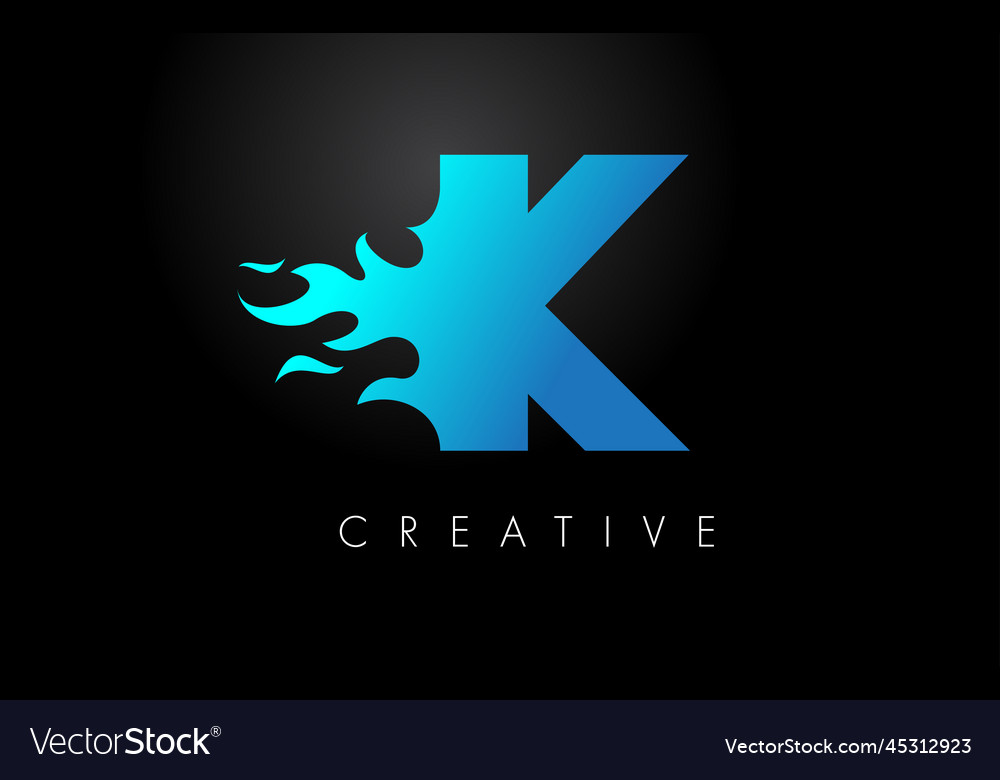 Blue fire k letter flame logo design fire Vector Image