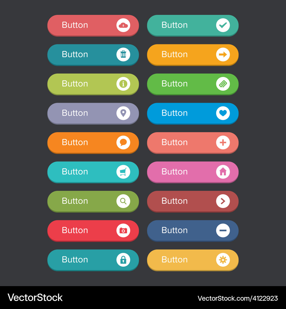 Flat rounded button set with icons Royalty Free Vector Image