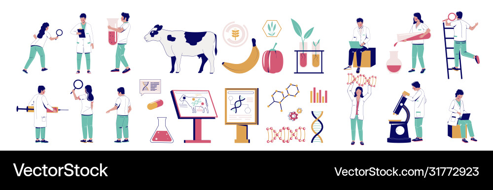 Genetic engineering character set flat Royalty Free Vector