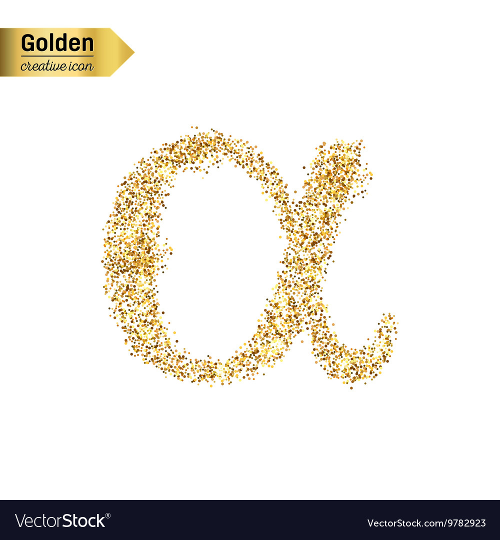 Gold glitter icon of alpha isolated