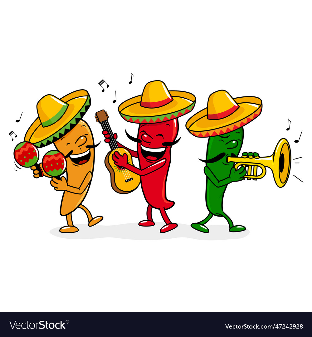 Cartoon hot mexican mariachi peppers Royalty Free Vector