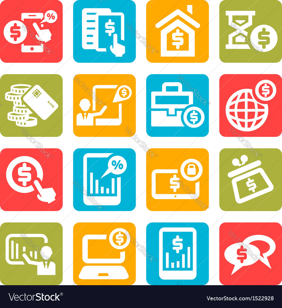 Color finance icons set Royalty Free Vector Image