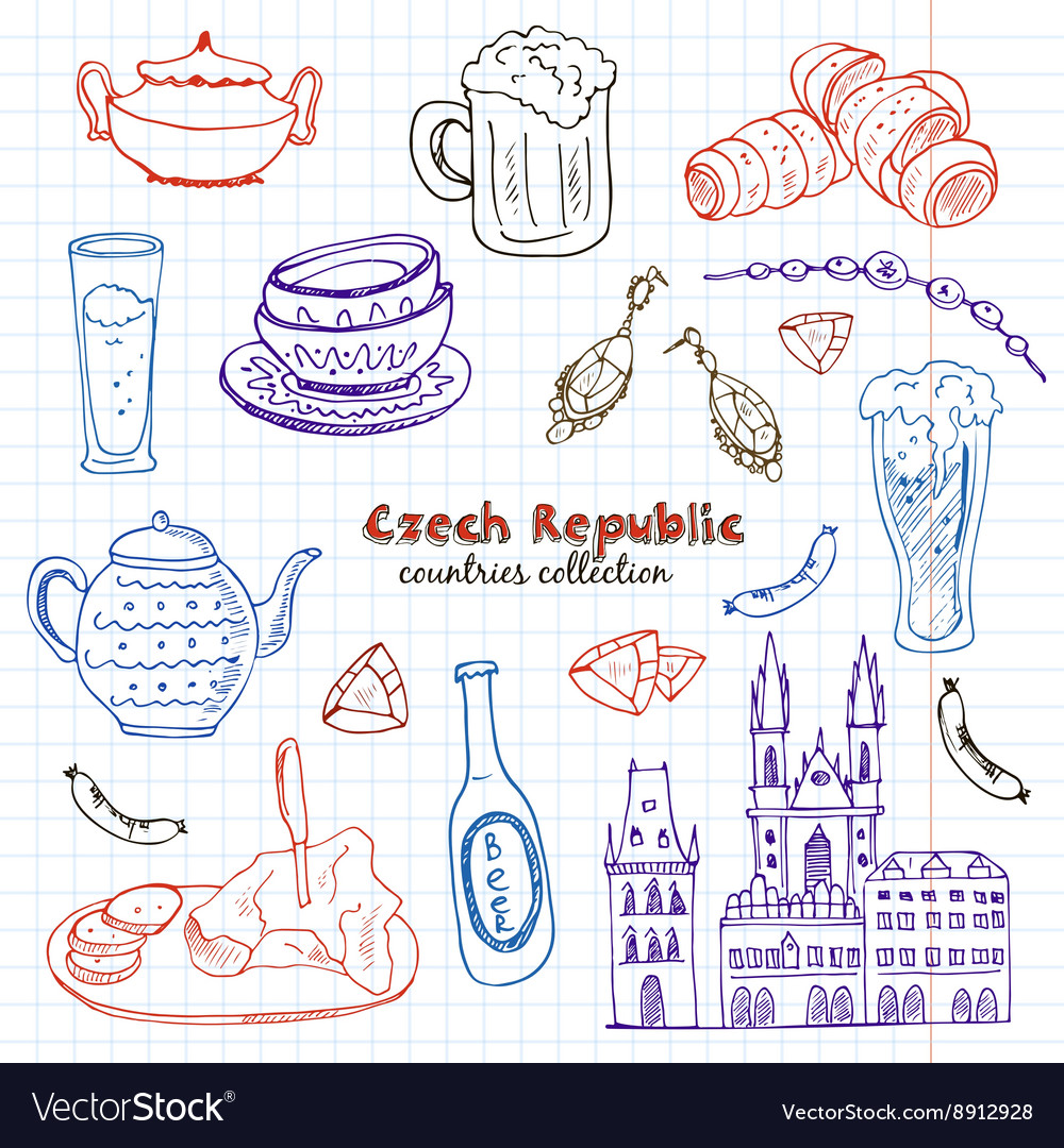 Hand drawn doodle czech republic travel set