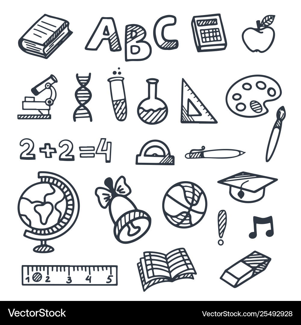 School hand draw doodle elements Royalty Free Vector Image