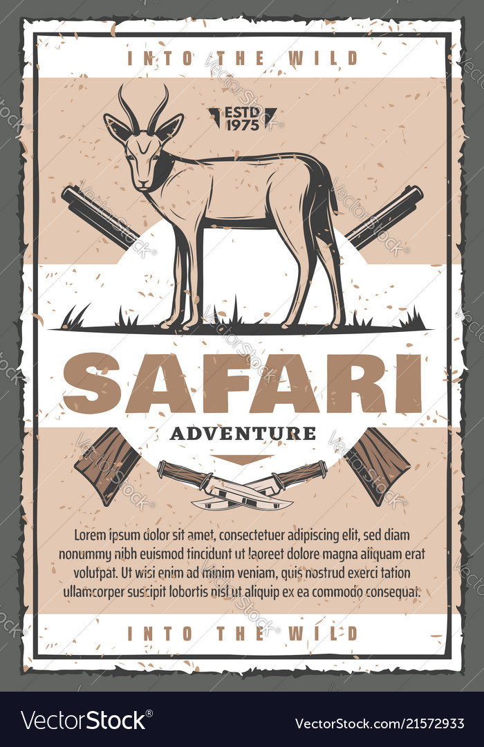 African Safari Animal With Hunter Rifle Retro Card