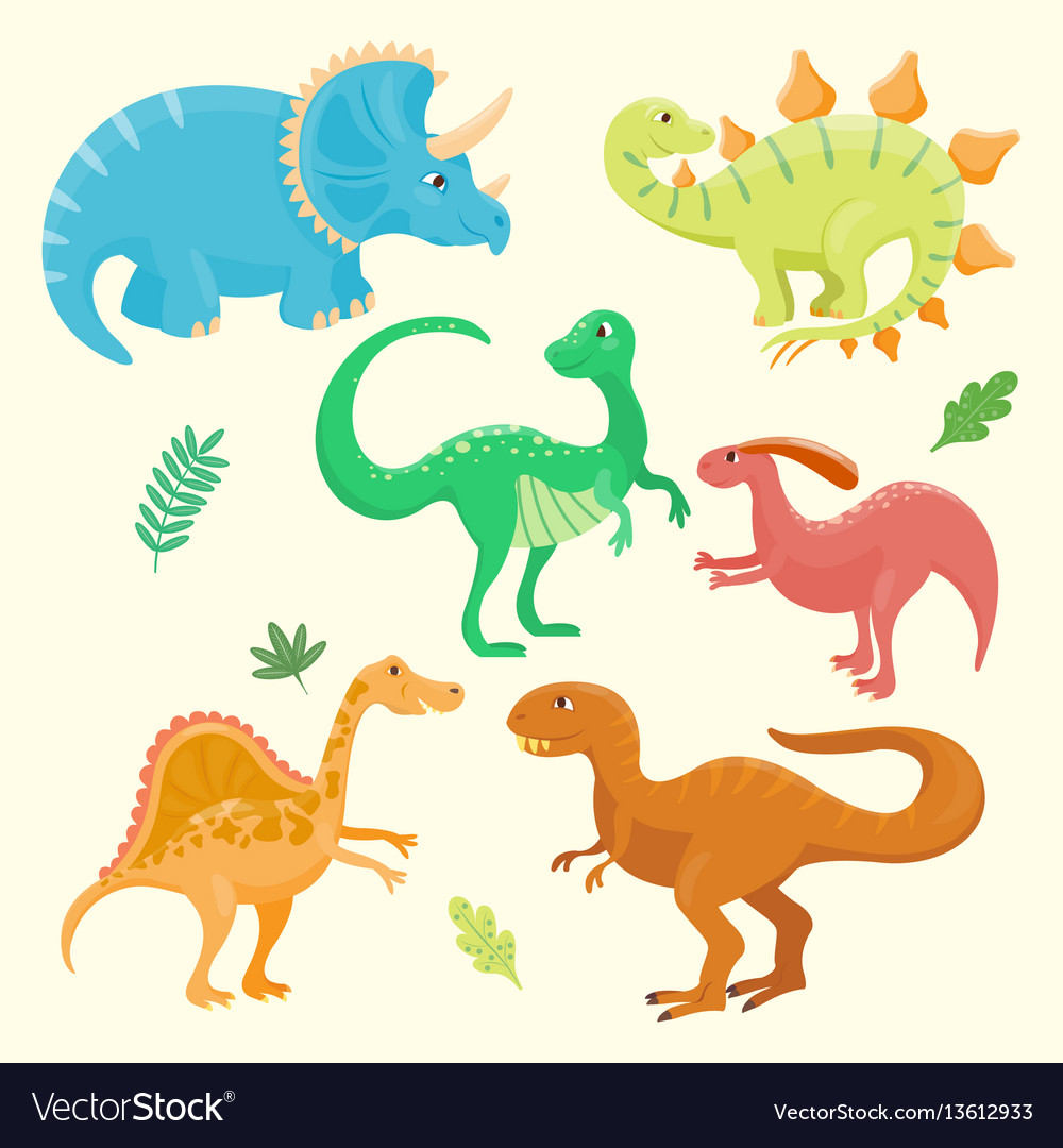 Cartoon Dinosaurs Isolated Royalty Free Vector Image