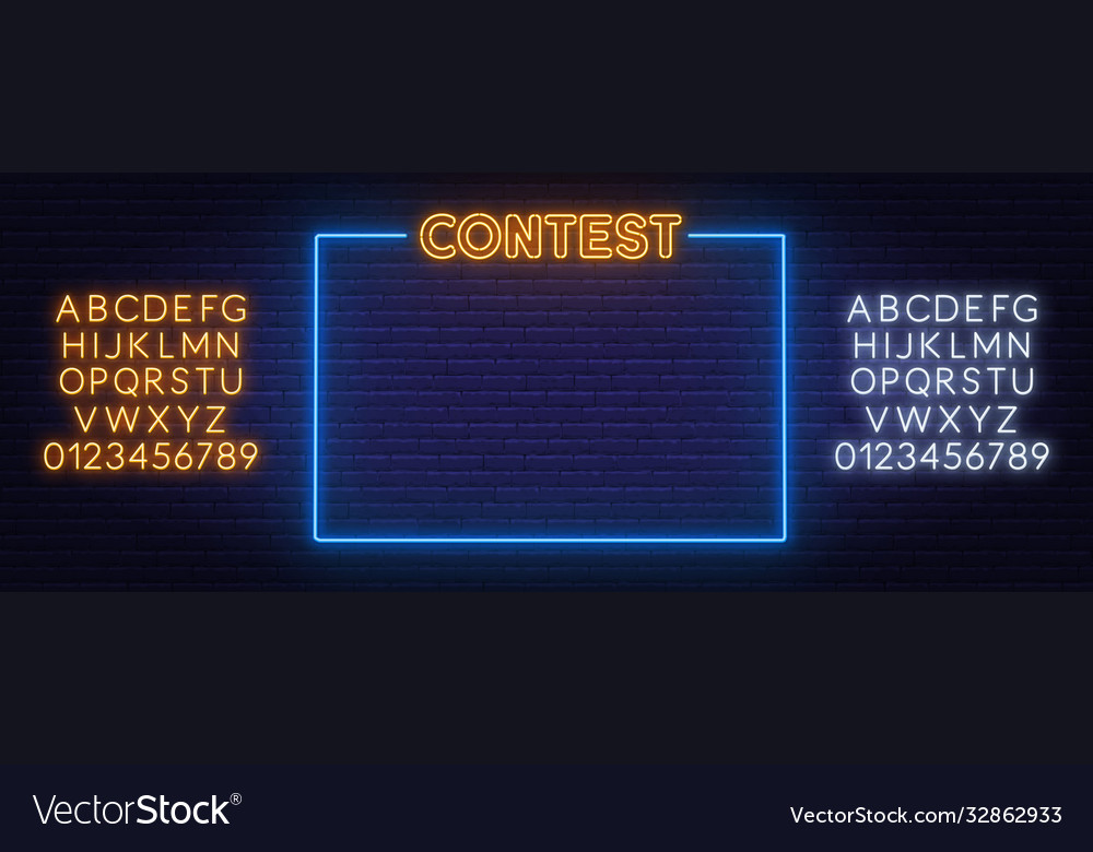 Contest neon text in frame on brick wall