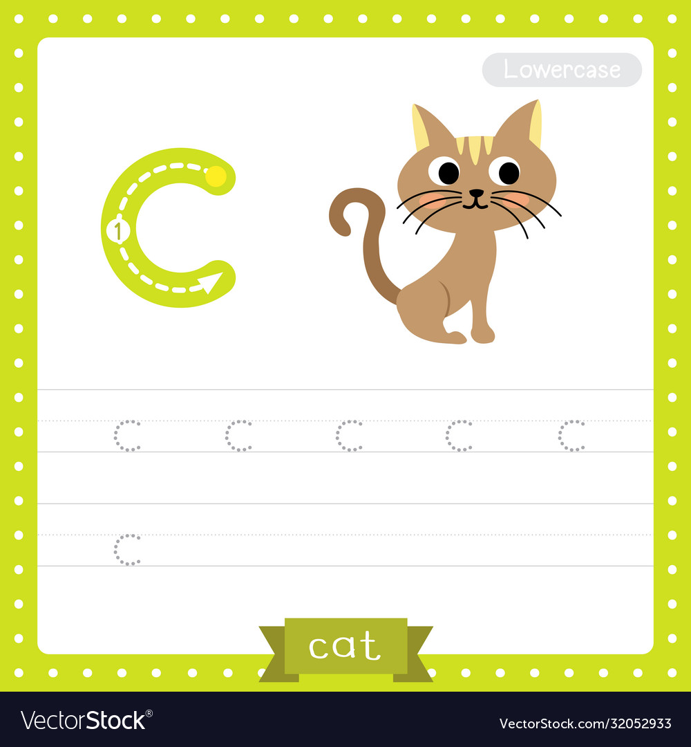 letter c lowercase tracing practice worksheet vector image