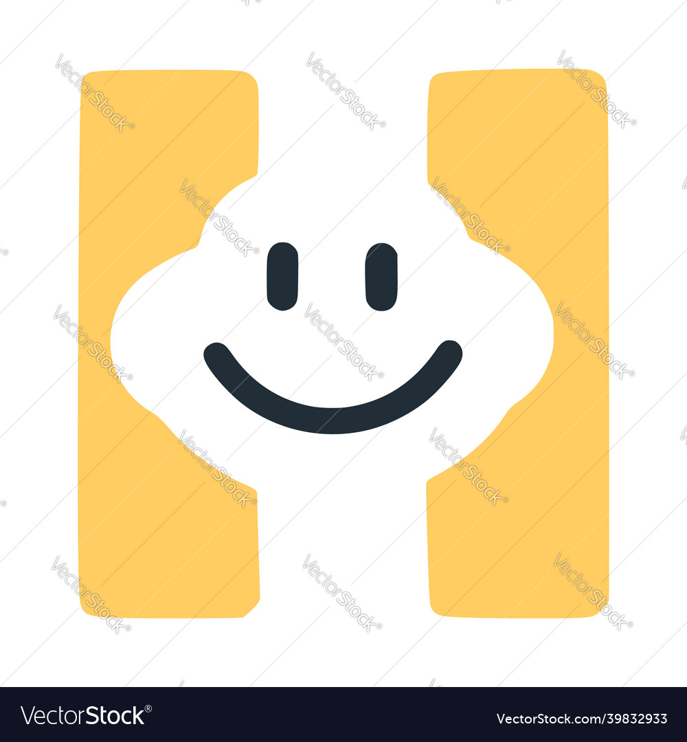 Letter h with a smile on the face character Vector Image