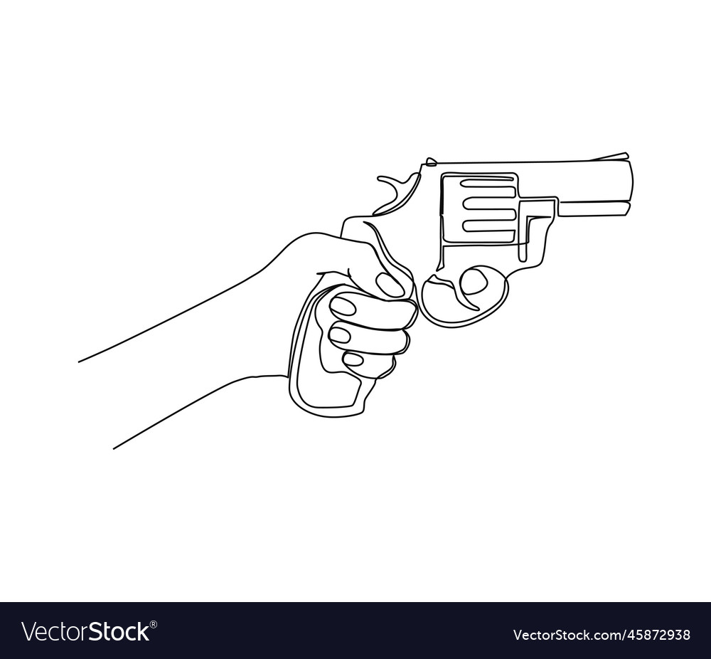 Continuous One Line Drawing Of Hand Holding Gun Vector Image