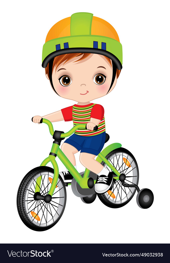 Cute happy boy learning to ride bicycle Royalty Free Vector