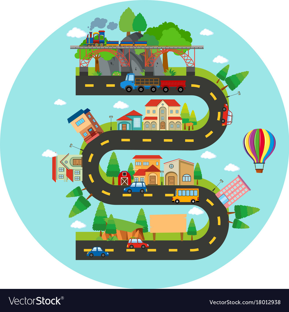 Infographic winding road and buildings Royalty Free Vector